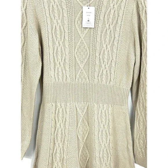 New Lucky Brand Womens Size XL Peyote Beige Cable Knit Chunky Sweater Dress N4 - Picture 7 of 12